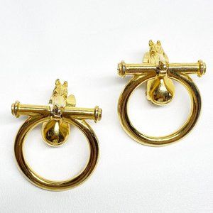 Vintage 80's PAOLO GUCCI Door Knocker Horse Head Clip on Earrings Large Bold